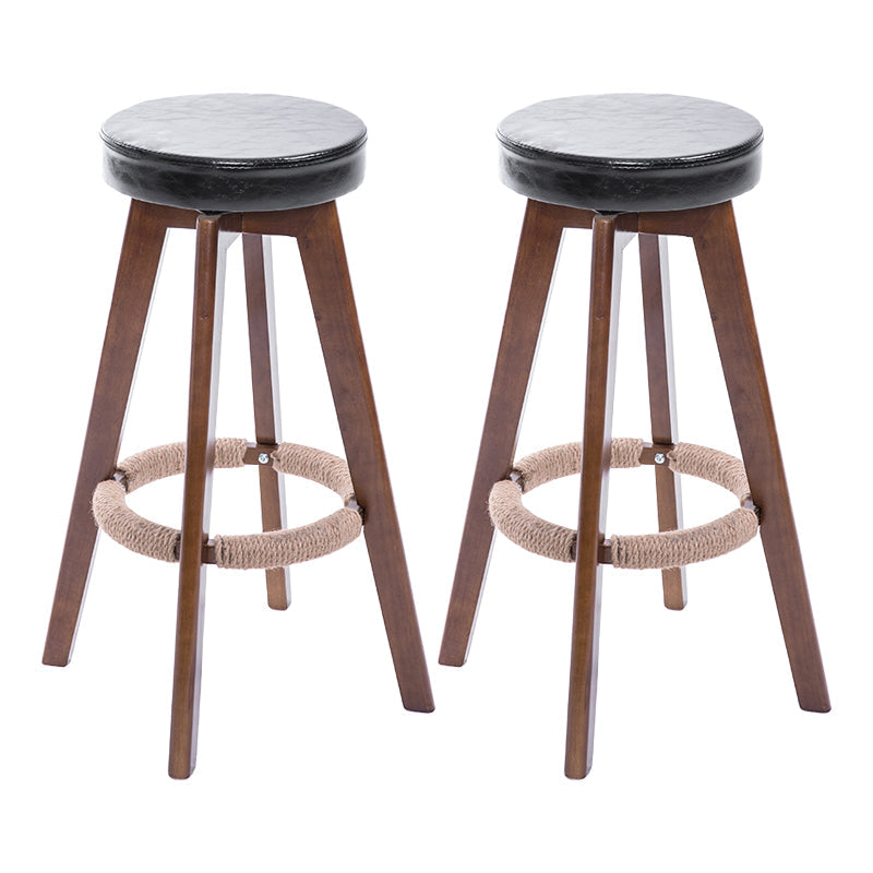 Modern Counter Bar Stool Armless Leather Bar Stool with Footrest and Swivel, Wood Base Brown Black 2 Piece Set Clearhalo 'Bar Furniture' 'Bar Stools' 'bar_stools' 'furn' 'furn_bar_stools' 'furniture_bar_stools' 'Kitchen & Dining Furniture' 'kitchen&dining_furn' 'kitchen' 'kitchen_furn' Furniture' 4400932
