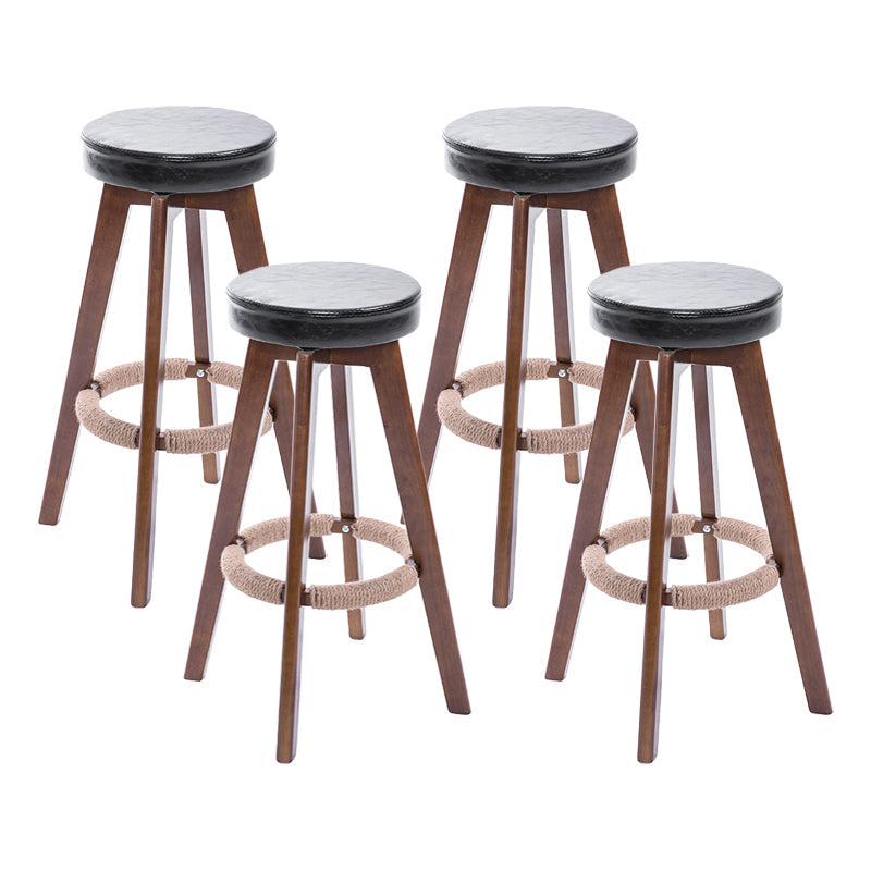 Modern Counter Bar Stool Armless Leather Bar Stool with Footrest and Swivel, Wood Base Brown Black 4 Piece Set Clearhalo 'Bar Furniture' 'Bar Stools' 'bar_stools' 'furn' 'furn_bar_stools' 'furniture_bar_stools' 'Kitchen & Dining Furniture' 'kitchen&dining_furn' 'kitchen' 'kitchen_furn' Furniture' 4400933