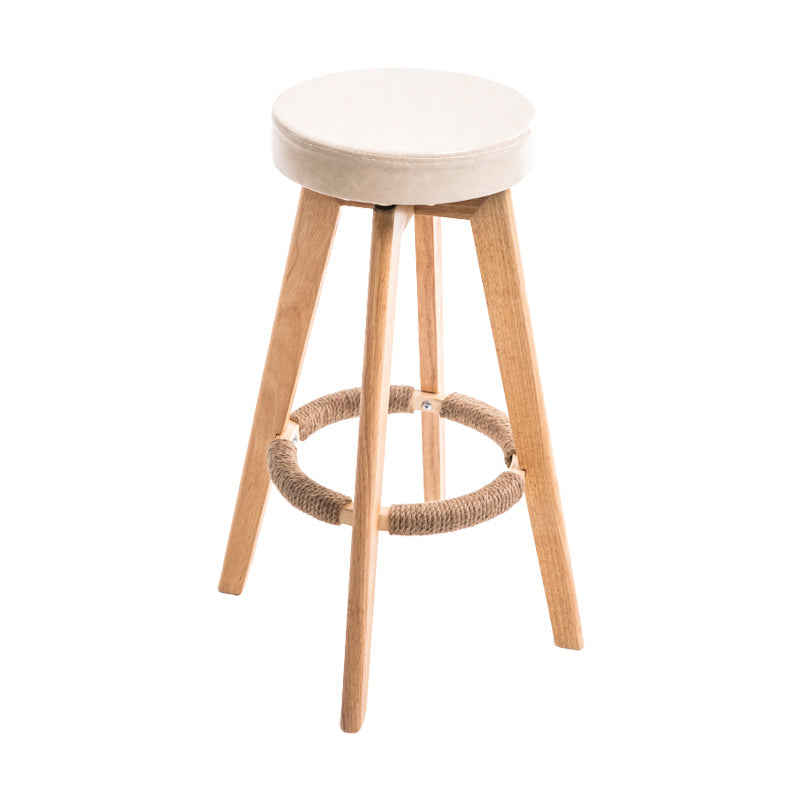 Modern Counter Bar Stool Armless Leather Bar Stool with Footrest and Swivel, Wood Base Natural Beige 1 Piece Clearhalo 'Bar Furniture' 'Bar Stools' 'bar_stools' 'furn' 'furn_bar_stools' 'furniture_bar_stools' 'Kitchen & Dining Furniture' 'kitchen&dining_furn' 'kitchen' 'kitchen_furn' Furniture' 4400934