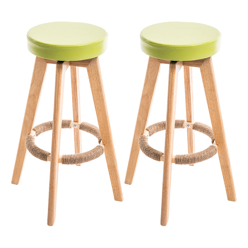 Modern Counter Bar Stool Armless Leather Bar Stool with Footrest and Swivel, Wood Base Natural Aqua 2 Piece Set Clearhalo 'Bar Furniture' 'Bar Stools' 'bar_stools' 'furn' 'furn_bar_stools' 'furniture_bar_stools' 'Kitchen & Dining Furniture' 'kitchen&dining_furn' 'kitchen' 'kitchen_furn' Furniture' 4400938