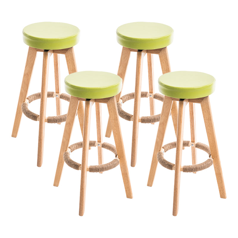 Modern Counter Bar Stool Armless Leather Bar Stool with Footrest and Swivel, Wood Base Natural Aqua 4 Piece Set Clearhalo 'Bar Furniture' 'Bar Stools' 'bar_stools' 'furn' 'furn_bar_stools' 'furniture_bar_stools' 'Kitchen & Dining Furniture' 'kitchen&dining_furn' 'kitchen' 'kitchen_furn' Furniture' 4400939
