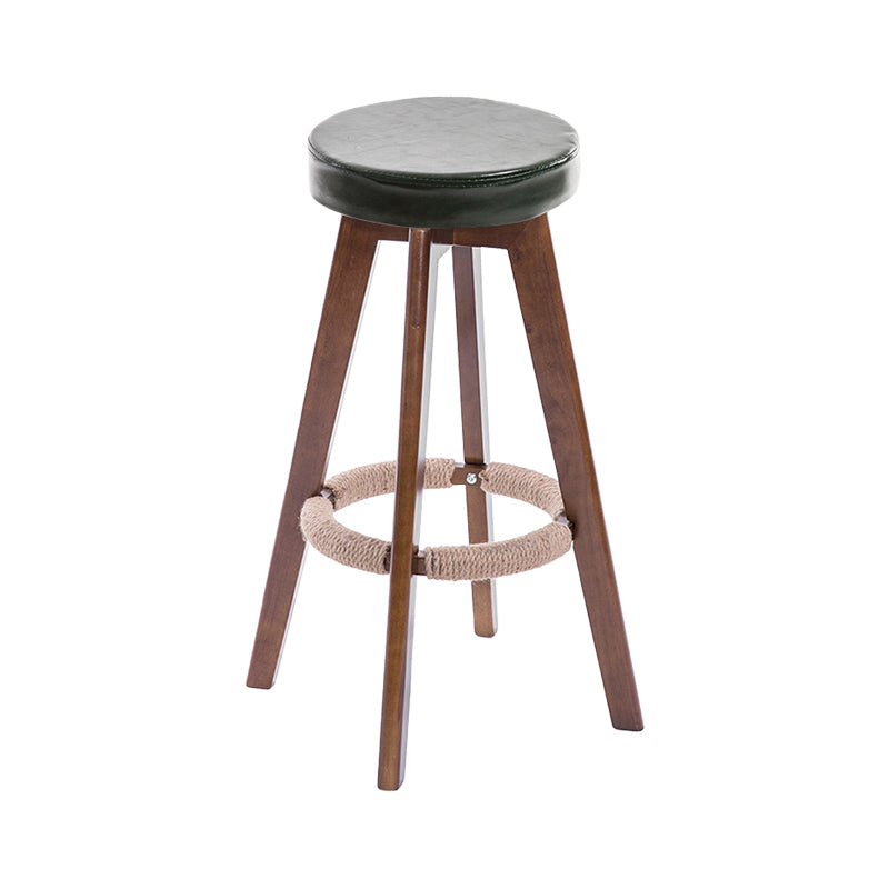 Modern Counter Bar Stool Armless Leather Bar Stool with Footrest and Swivel, Wood Base Brown Green 1 Piece Clearhalo 'Bar Furniture' 'Bar Stools' 'bar_stools' 'furn' 'furn_bar_stools' 'furniture_bar_stools' 'Kitchen & Dining Furniture' 'kitchen&dining_furn' 'kitchen' 'kitchen_furn' Furniture' 4400940