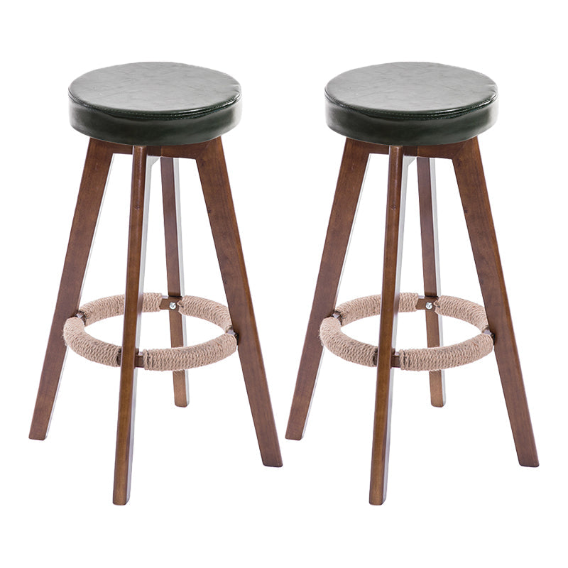 Modern Counter Bar Stool Armless Leather Bar Stool with Footrest and Swivel, Wood Base Brown Green 2 Piece Set Clearhalo 'Bar Furniture' 'Bar Stools' 'bar_stools' 'furn' 'furn_bar_stools' 'furniture_bar_stools' 'Kitchen & Dining Furniture' 'kitchen&dining_furn' 'kitchen' 'kitchen_furn' Furniture' 4400941