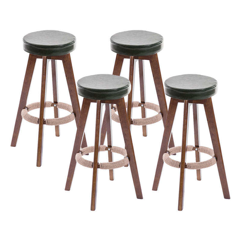 Modern Counter Bar Stool Armless Leather Bar Stool with Footrest and Swivel, Wood Base Brown Green 4 Piece Set Clearhalo 'Bar Furniture' 'Bar Stools' 'bar_stools' 'furn' 'furn_bar_stools' 'furniture_bar_stools' 'Kitchen & Dining Furniture' 'kitchen&dining_furn' 'kitchen' 'kitchen_furn' Furniture' 4400942