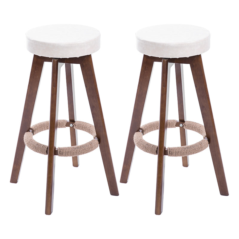 Modern Counter Bar Stool Armless Leather Bar Stool with Footrest and Swivel, Wood Base Brown Beige 2 Piece Set Clearhalo 'Bar Furniture' 'Bar Stools' 'bar_stools' 'furn' 'furn_bar_stools' 'furniture_bar_stools' 'Kitchen & Dining Furniture' 'kitchen&dining_furn' 'kitchen' 'kitchen_furn' Furniture' 4400943