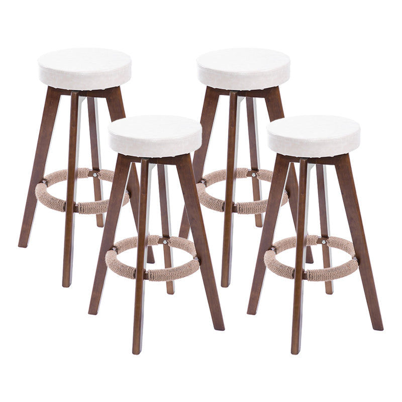 Modern Counter Bar Stool Armless Leather Bar Stool with Footrest and Swivel, Wood Base Brown Beige 4 Piece Set Clearhalo 'Bar Furniture' 'Bar Stools' 'bar_stools' 'furn' 'furn_bar_stools' 'furniture_bar_stools' 'Kitchen & Dining Furniture' 'kitchen&dining_furn' 'kitchen' 'kitchen_furn' Furniture' 4400944