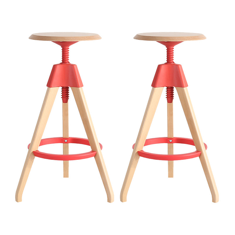 Adjustable Counter Bar Stool Armless Wood Bar Stool with Footrest and Swivel Red 2 Piece Set Clearhalo 'Bar Furniture' 'Bar Stools' 'bar_stools' 'furn' 'furn_bar_stools' 'furniture_bar_stools' 'Kitchen & Dining Furniture' 'kitchen&dining_furn' 'kitchen' 'kitchen_furn' Furniture' 4400947