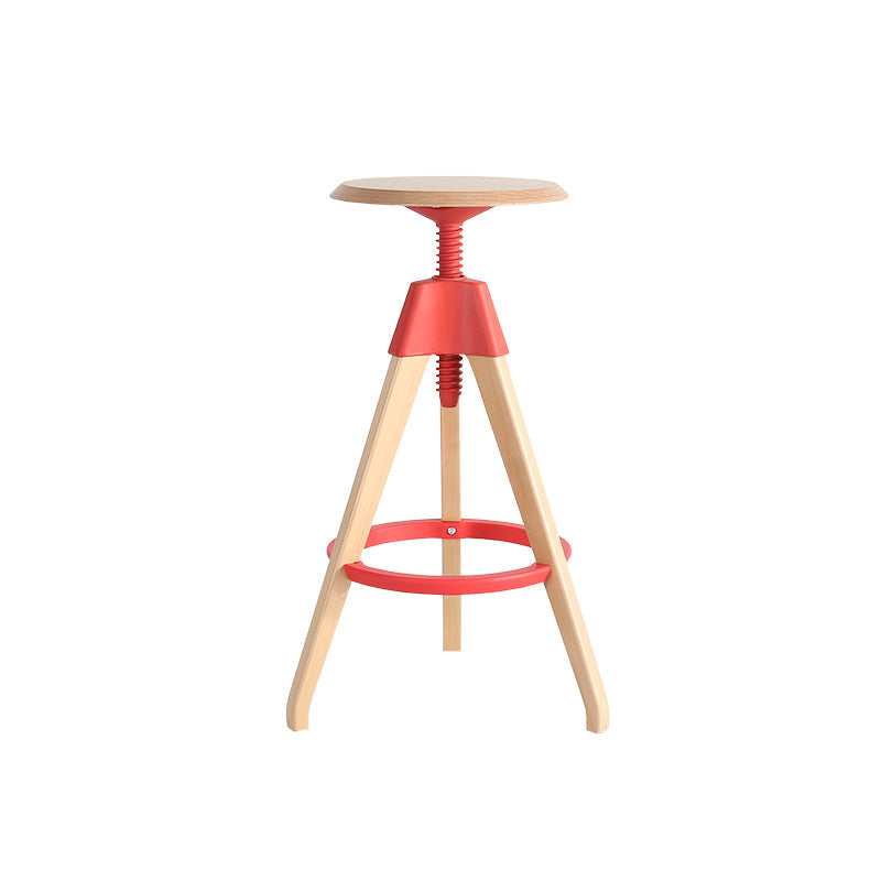 Adjustable Counter Bar Stool Armless Wood Bar Stool with Footrest and Swivel Red 1 Piece Clearhalo 'Bar Furniture' 'Bar Stools' 'bar_stools' 'furn' 'furn_bar_stools' 'furniture_bar_stools' 'Kitchen & Dining Furniture' 'kitchen&dining_furn' 'kitchen' 'kitchen_furn' Furniture' 4400954