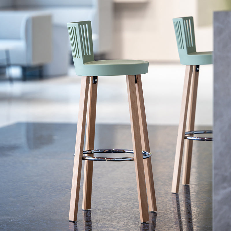 Contemporary Counter Bar Stool Plastic Armless Bar Stool with Wood Base Clearhalo 'Bar Furniture' 'Bar Stools' 'bar_stools' 'furn' 'furn_bar_stools' 'furniture_bar_stools' 'Kitchen & Dining Furniture' 'kitchen&dining_furn' 'kitchen' 'kitchen_furn' Furniture' 4400969