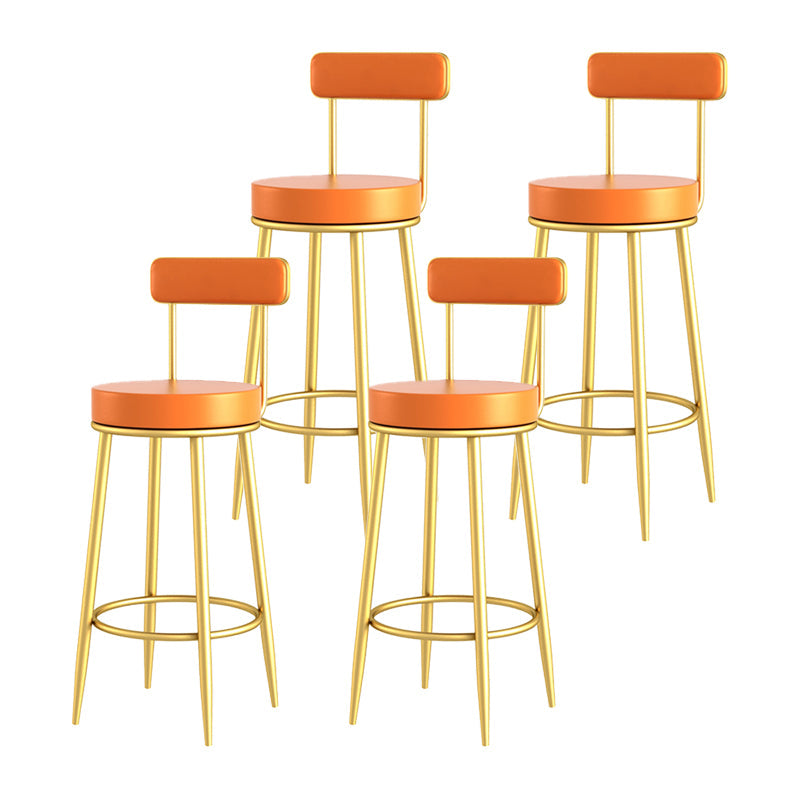 Glam Metal Upholstered Barstool Living Room Bar Stool with Iron Legs and Low Back Gold Orange 4 Piece Set Clearhalo 'Bar Furniture' 'Bar Stools' 'bar_stools' 'furn' 'furn_bar_stools' 'furniture_bar_stools' 'Kitchen & Dining Furniture' 'kitchen&dining_furn' 'kitchen' 'kitchen_furn' Furniture' 4401045