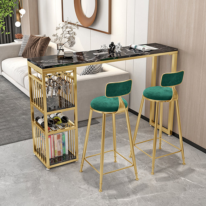 Modern Rectangle Bar Dining Table with Shelves Bar Height Pub Table with Iron Base Black-Gold Without Chairs Clearhalo 'Bar Furniture' 'Bar Tables' 'bar_tables' 'furn' 'furn_bar_tables' 'Furniture' 'furniture_bar_tables' 'Kitchen & Dining Furniture' 4401231
