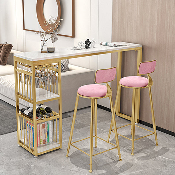 Modern Rectangle Bar Dining Table with Shelves Bar Height Pub Table with Iron Base Clearhalo 'Bar Furniture' 'Bar Tables' 'bar_tables' 'furn' 'furn_bar_tables' 'Furniture' 'furniture_bar_tables' 'Kitchen & Dining Furniture' 4401235