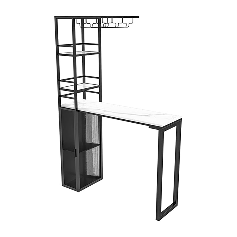 Glam Style Stone Top Counter Table 42-inch Height Table with Wine Rack for Dining Room 39.4"L x 15.7"W x 41.3"H Black Without Chairs Clearhalo 'Bar Furniture' 'Bar Tables' 'bar_tables' 'furn' 'furn_bar_tables' 'Furniture' 'furniture_bar_tables' 'Kitchen & Dining Furniture' 4401261