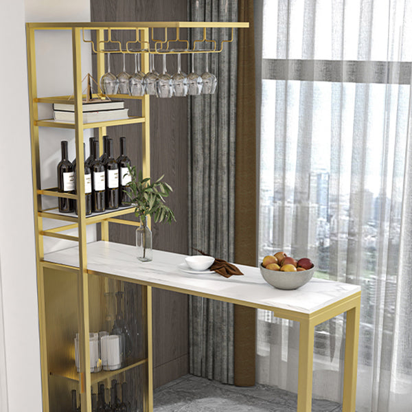 Glam Style Stone Top Counter Table 42-inch Height Table with Wine Rack for Dining Room Clearhalo 'Bar Furniture' 'Bar Tables' 'bar_tables' 'furn' 'furn_bar_tables' 'Furniture' 'furniture_bar_tables' 'Kitchen & Dining Furniture' 4401264