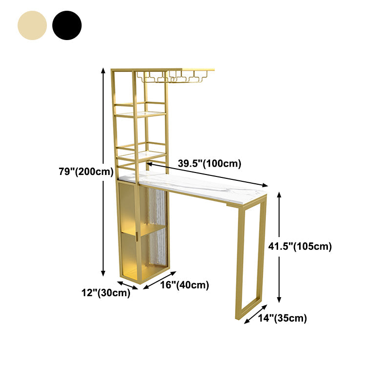 Glam Style Stone Top Counter Table 42-inch Height Table with Wine Rack for Dining Room Clearhalo 'Bar Furniture' 'Bar Tables' 'bar_tables' 'furn' 'furn_bar_tables' 'Furniture' 'furniture_bar_tables' 'Kitchen & Dining Furniture' 4401269