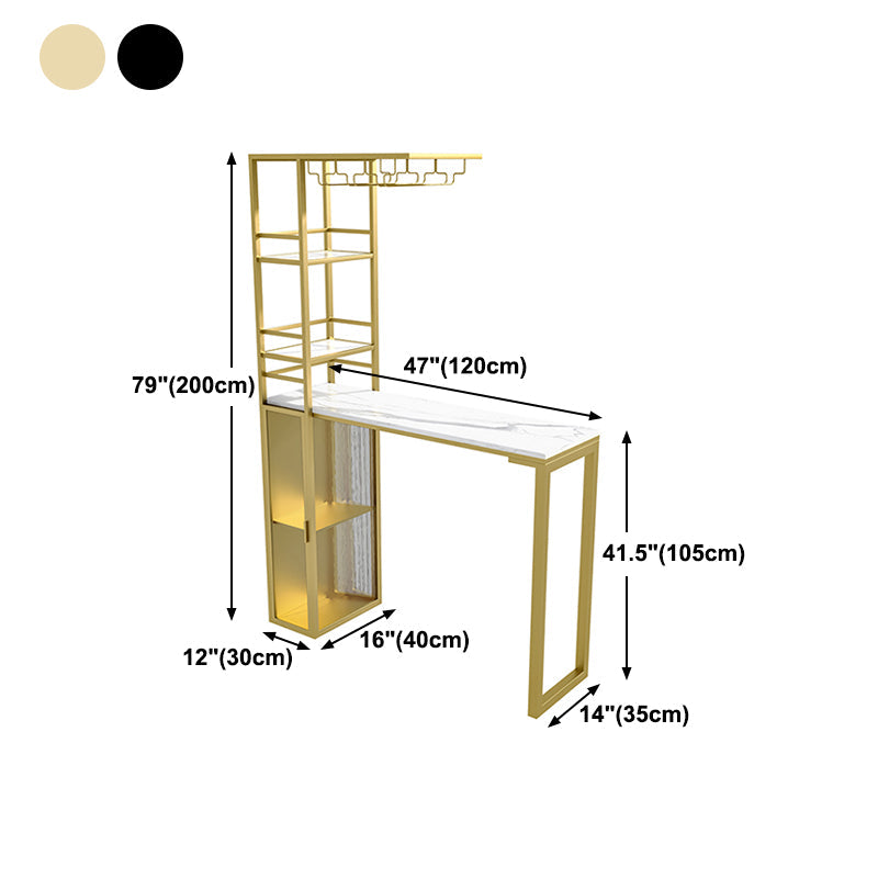 Glam Style Stone Top Counter Table 42-inch Height Table with Wine Rack for Dining Room Clearhalo 'Bar Furniture' 'Bar Tables' 'bar_tables' 'furn' 'furn_bar_tables' 'Furniture' 'furniture_bar_tables' 'Kitchen & Dining Furniture' 4401270