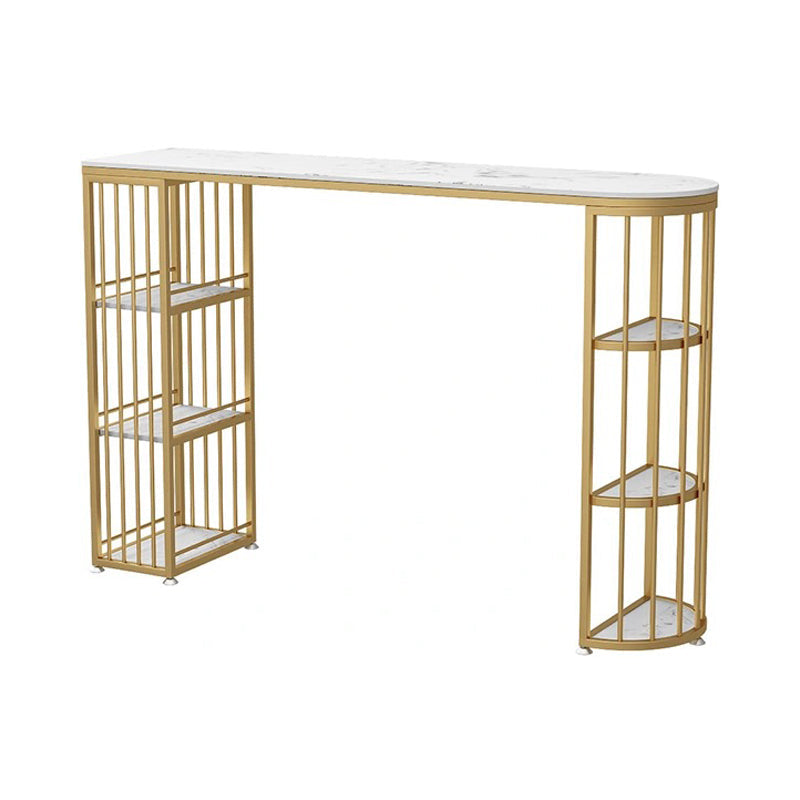 Glam Gold Iron Bar Table Faux Marble Specialty Top 41.3"H Bistro Table with Storage 47.2"L x 15.7"W x 41.3"H White Without Chairs Clearhalo 'Bar Furniture' 'Bar Tables' 'bar_tables' 'furn' 'furn_bar_tables' 'Furniture' 'furniture_bar_tables' 'Kitchen & Dining Furniture' 4401273