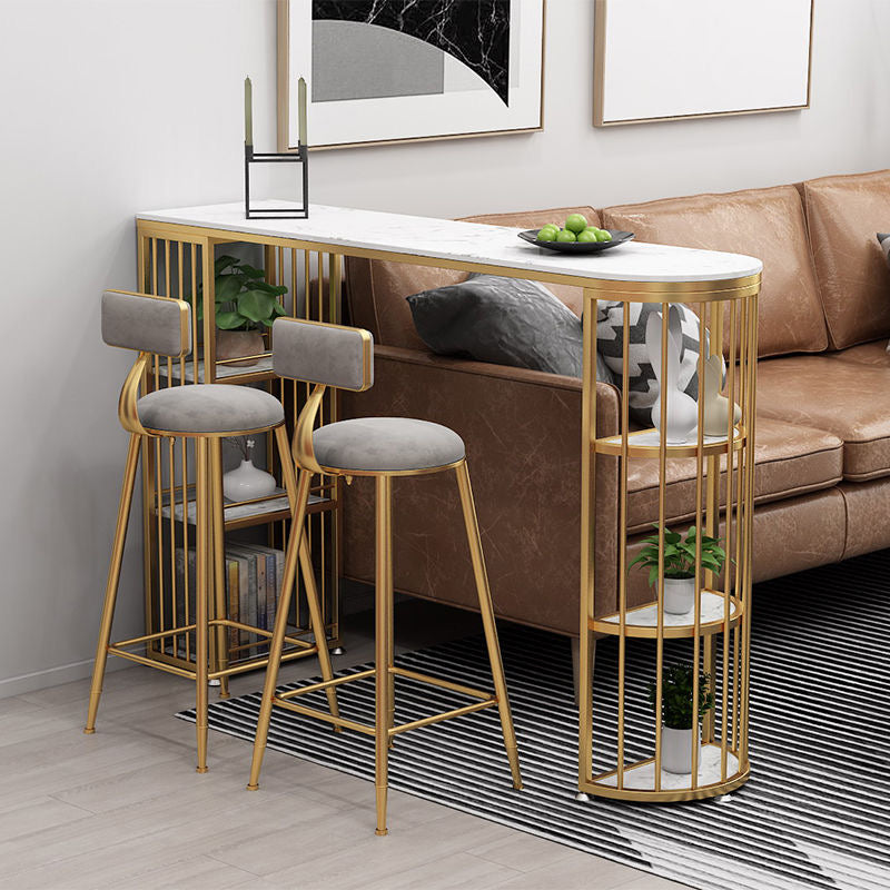 Glam Gold Iron Bar Table Faux Marble Specialty Top 41.3"H Bistro Table with Storage 63"L x 15.7"W x 41.3"H White Without Chairs Clearhalo 'Bar Furniture' 'Bar Tables' 'bar_tables' 'furn' 'furn_bar_tables' 'Furniture' 'furniture_bar_tables' 'Kitchen & Dining Furniture' 4401275