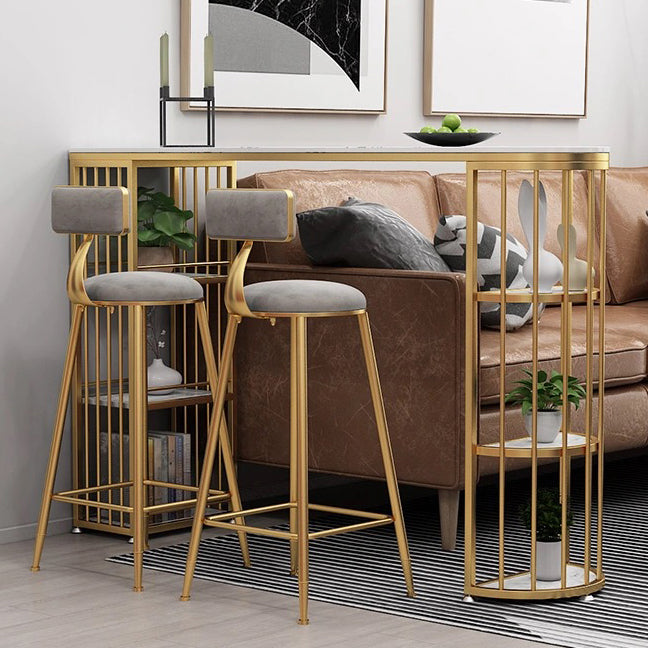 Glam Gold Iron Bar Table Faux Marble Specialty Top 41.3"H Bistro Table with Storage Clearhalo 'Bar Furniture' 'Bar Tables' 'bar_tables' 'furn' 'furn_bar_tables' 'Furniture' 'furniture_bar_tables' 'Kitchen & Dining Furniture' 4401280