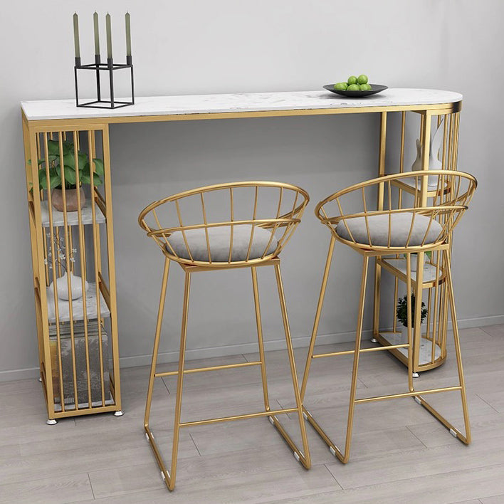Glam Gold Iron Bar Table Faux Marble Specialty Top 41.3"H Bistro Table with Storage Clearhalo 'Bar Furniture' 'Bar Tables' 'bar_tables' 'furn' 'furn_bar_tables' 'Furniture' 'furniture_bar_tables' 'Kitchen & Dining Furniture' 4401281