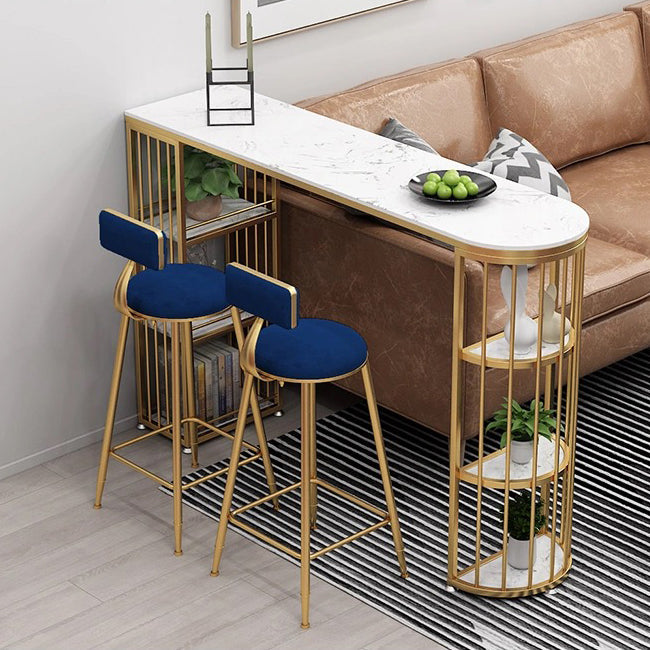 Glam Gold Iron Bar Table Faux Marble Specialty Top 41.3"H Bistro Table with Storage Clearhalo 'Bar Furniture' 'Bar Tables' 'bar_tables' 'furn' 'furn_bar_tables' 'Furniture' 'furniture_bar_tables' 'Kitchen & Dining Furniture' 4401283