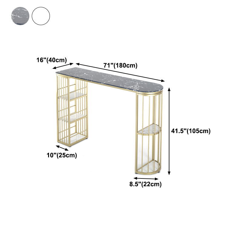 Glam Gold Iron Bar Table Faux Marble Specialty Top 41.3"H Bistro Table with Storage Clearhalo 'Bar Furniture' 'Bar Tables' 'bar_tables' 'furn' 'furn_bar_tables' 'Furniture' 'furniture_bar_tables' 'Kitchen & Dining Furniture' 4401287