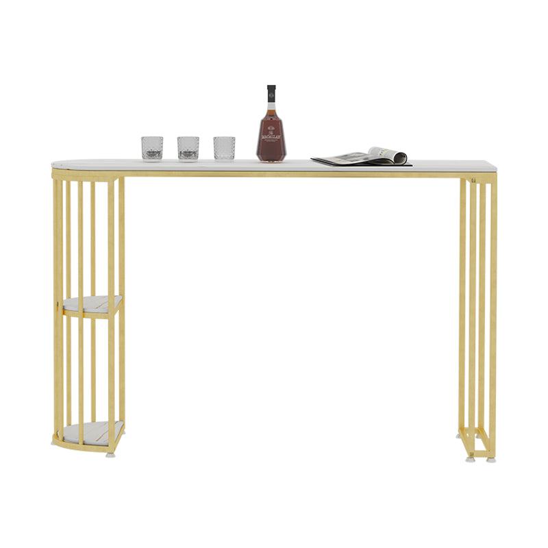 Gorgeous Bar Table Stone Top Gold Base Pub Table with Shelf for Living Room, Only Table 47.2"L x 15.7"W x 41.3"H White Without Chairs Clearhalo 'Bar Furniture' 'Bar Tables' 'bar_tables' 'furn' 'furn_bar_tables' 'Furniture' 'furniture_bar_tables' 'Kitchen & Dining Furniture' 4401300