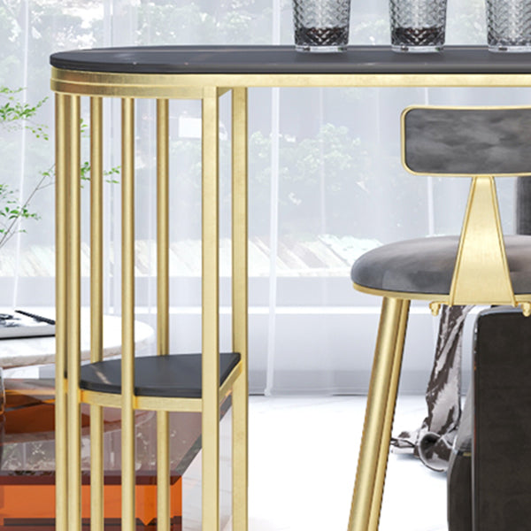 Gorgeous Bar Table Stone Top Gold Base Pub Table with Shelf for Living Room, Only Table Clearhalo 'Bar Furniture' 'Bar Tables' 'bar_tables' 'furn' 'furn_bar_tables' 'Furniture' 'furniture_bar_tables' 'Kitchen & Dining Furniture' 4401302