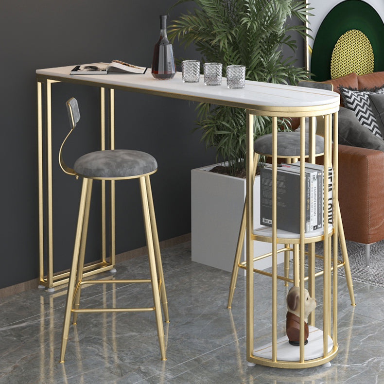 Gorgeous Bar Table Stone Top Gold Base Pub Table with Shelf for Living Room, Only Table Clearhalo 'Bar Furniture' 'Bar Tables' 'bar_tables' 'furn' 'furn_bar_tables' 'Furniture' 'furniture_bar_tables' 'Kitchen & Dining Furniture' 4401304