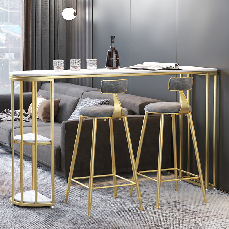 Gorgeous Bar Table Stone Top Gold Base Pub Table with Shelf for Living Room, Only Table Clearhalo 'Bar Furniture' 'Bar Tables' 'bar_tables' 'furn' 'furn_bar_tables' 'Furniture' 'furniture_bar_tables' 'Kitchen & Dining Furniture' 4401305