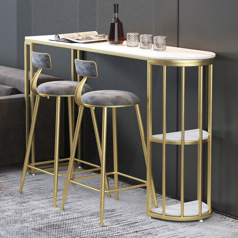 Gorgeous Bar Table Stone Top Gold Base Pub Table with Shelf for Living Room, Only Table Clearhalo 'Bar Furniture' 'Bar Tables' 'bar_tables' 'furn' 'furn_bar_tables' 'Furniture' 'furniture_bar_tables' 'Kitchen & Dining Furniture' 4401306