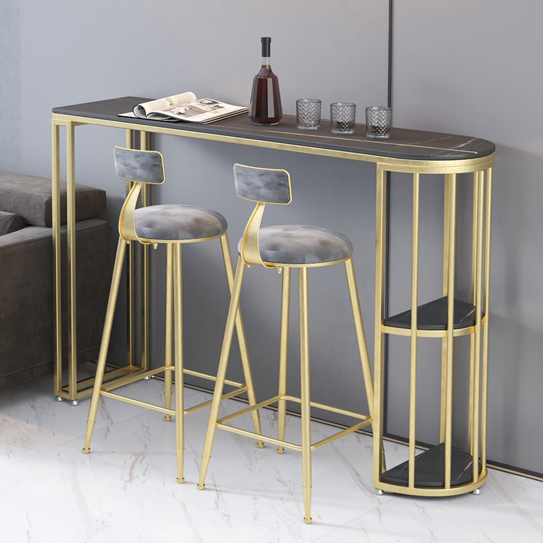 Gorgeous Bar Table Stone Top Gold Base Pub Table with Shelf for Living Room, Only Table Clearhalo 'Bar Furniture' 'Bar Tables' 'bar_tables' 'furn' 'furn_bar_tables' 'Furniture' 'furniture_bar_tables' 'Kitchen & Dining Furniture' 4401308