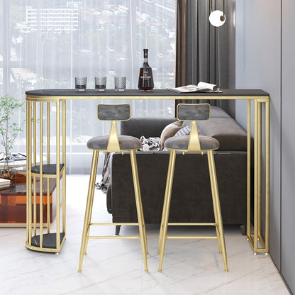 Gorgeous Bar Table Stone Top Gold Base Pub Table with Shelf for Living Room, Only Table 47.2"L x 15.7"W x 41.3"H Black Without Chairs Clearhalo 'Bar Furniture' 'Bar Tables' 'bar_tables' 'furn' 'furn_bar_tables' 'Furniture' 'furniture_bar_tables' 'Kitchen & Dining Furniture' 4401310