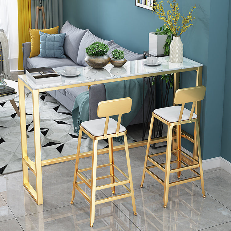Glam Style Bar Table Artificial Marble Pub Table with Pedal for Dining Room 63"L x 15.7"W x 41.3"H Without Chairs Clearhalo 'Bar Furniture' 'Bar Tables' 'bar_tables' 'furn' 'furn_bar_tables' 'Furniture' 'furniture_bar_tables' 'Kitchen & Dining Furniture' 4401328