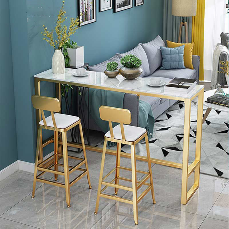 Glam Style Bar Table Artificial Marble Pub Table with Pedal for Dining Room 55.1"L x 15.7"W x 41.3"H Without Chairs Clearhalo 'Bar Furniture' 'Bar Tables' 'bar_tables' 'furn' 'furn_bar_tables' 'Furniture' 'furniture_bar_tables' 'Kitchen & Dining Furniture' 4401329