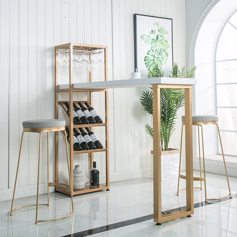Glam Style Bar Table Wood Top Pub Table with Wine Cabinet for Dining Room 78.7"L x 15.7"W x 41.3"H Gold Without Chairs Clearhalo 'Bar Furniture' 'Bar Tables' 'bar_tables' 'furn' 'furn_bar_tables' 'Furniture' 'furniture_bar_tables' 'Kitchen & Dining Furniture' 4401341