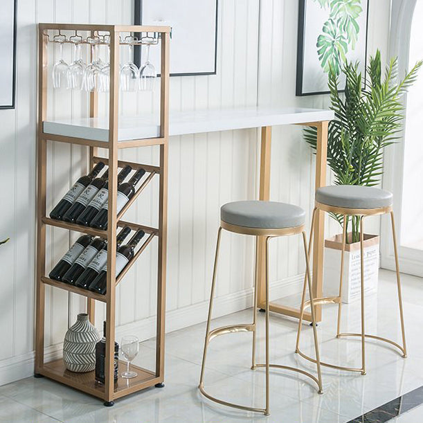 Glam Style Bar Table Wood Top Pub Table with Wine Cabinet for Dining Room 70.9"L x 15.7"W x 41.3"H Gold Without Chairs Clearhalo 'Bar Furniture' 'Bar Tables' 'bar_tables' 'furn' 'furn_bar_tables' 'Furniture' 'furniture_bar_tables' 'Kitchen & Dining Furniture' 4401342