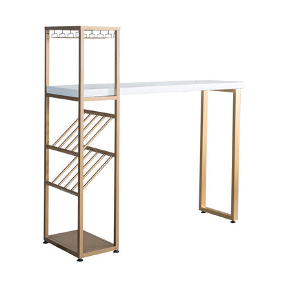 Glam Style Bar Table Wood Top Pub Table with Wine Cabinet for Dining Room Gold Without Chairs Clearhalo 'Bar Furniture' 'Bar Tables' 'bar_tables' 'furn' 'furn_bar_tables' 'Furniture' 'furniture_bar_tables' 'Kitchen & Dining Furniture' 4401344