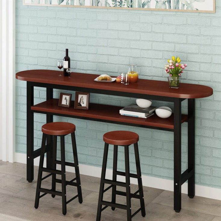 40-inch Height Bar Table Industrial Style Double-deck Wood Top Bar Table, Only Table Black-Brown Without Chairs Clearhalo 'Bar Furniture' 'Bar Tables' 'bar_tables' 'furn' 'furn_bar_tables' 'Furniture' 'furniture_bar_tables' 'Kitchen & Dining Furniture' 4401357