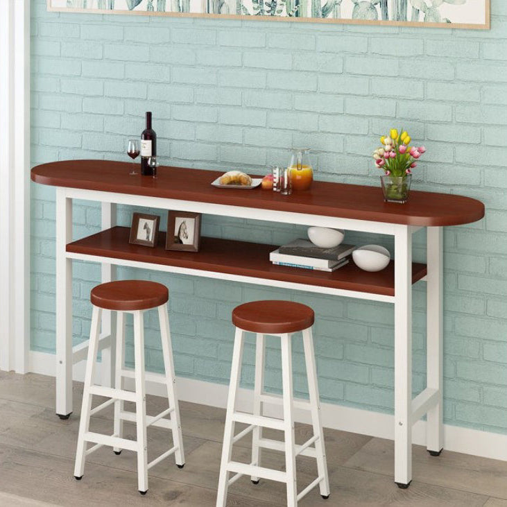 40-inch Height Bar Table Industrial Style Double-deck Wood Top Bar Table, Only Table White-Brown Without Chairs Clearhalo 'Bar Furniture' 'Bar Tables' 'bar_tables' 'furn' 'furn_bar_tables' 'Furniture' 'furniture_bar_tables' 'Kitchen & Dining Furniture' 4401358