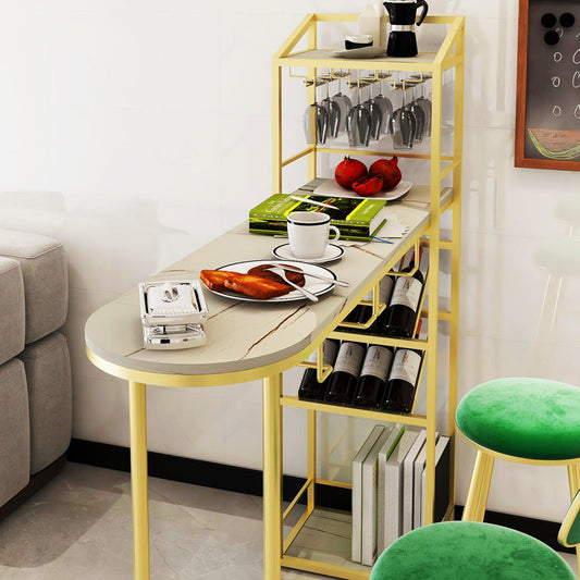 Glam Style Bar Table Stone Top Pub Table with Wine Cabinet for Dining Room Clearhalo 'Bar Furniture' 'Bar Tables' 'bar_tables' 'furn' 'furn_bar_tables' 'Furniture' 'furniture_bar_tables' 'Kitchen & Dining Furniture' 4401377