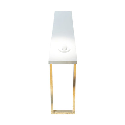 Rectangle White Top Counter Table Metal Legs Glam Style Bar Table, Only Table 39.4"L x 15.7"W x 41.3"H Without Chairs Clearhalo 'Bar Furniture' 'Bar Tables' 'bar_tables' 'furn' 'furn_bar_tables' 'Furniture' 'furniture_bar_tables' 'Kitchen & Dining Furniture' 4401386