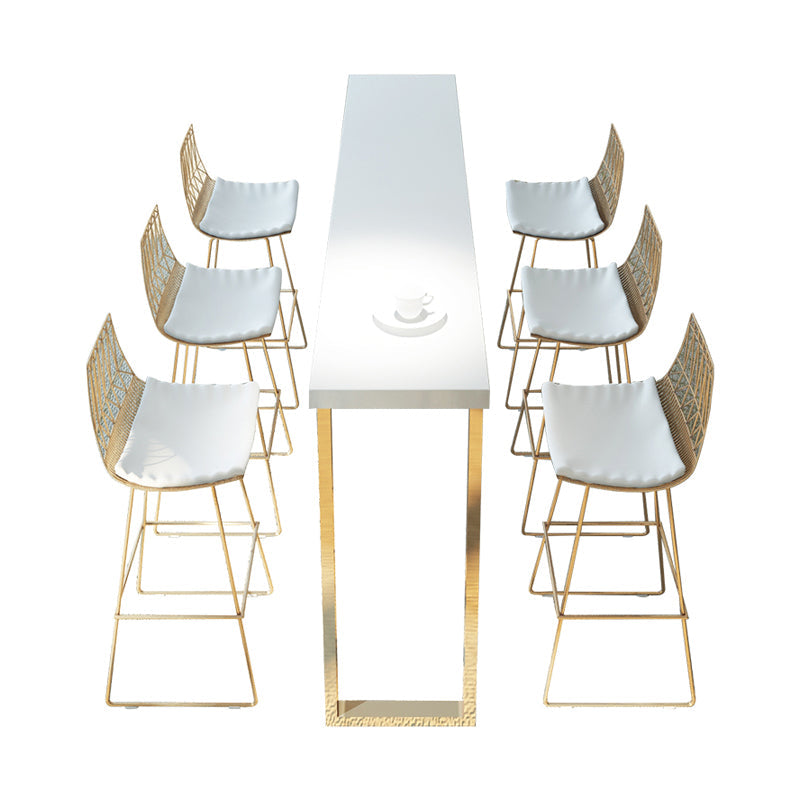 Rectangle White Top Counter Table Metal Legs Glam Style Bar Table, Only Table Clearhalo 'Bar Furniture' 'Bar Tables' 'bar_tables' 'furn' 'furn_bar_tables' 'Furniture' 'furniture_bar_tables' 'Kitchen & Dining Furniture' 4401387
