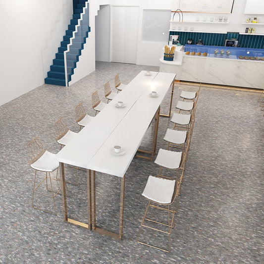 Rectangle White Top Counter Table Metal Legs Glam Style Bar Table, Only Table Clearhalo 'Bar Furniture' 'Bar Tables' 'bar_tables' 'furn' 'furn_bar_tables' 'Furniture' 'furniture_bar_tables' 'Kitchen & Dining Furniture' 4401390