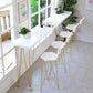White Wood Top Counter Table Gold 4 Legs Industrial Bar Table for Dining Room 86.6"L x 15.7"W x 41.3"H White Without Chairs Clearhalo 'Bar Furniture' 'Bar Tables' 'bar_tables' 'furn' 'furn_bar_tables' 'Furniture' 'furniture_bar_tables' 'Kitchen & Dining Furniture' 4401397
