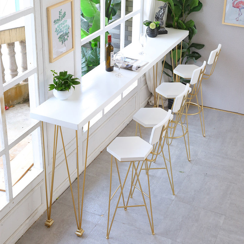 White Wood Top Counter Table Gold 4 Legs Industrial Bar Table for Dining Room 86.6"L x 15.7"W x 41.3"H White Without Chairs Clearhalo 'Bar Furniture' 'Bar Tables' 'bar_tables' 'furn' 'furn_bar_tables' 'Furniture' 'furniture_bar_tables' 'Kitchen & Dining Furniture' 4401397