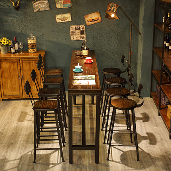 Brown Wood Top Counter Table Metal Black Legs Industrial Bar Table for Restaurant Clearhalo 'Bar Furniture' 'Bar Tables' 'bar_tables' 'furn' 'furn_bar_tables' 'Furniture' 'furniture_bar_tables' 'Kitchen & Dining Furniture' 4401472