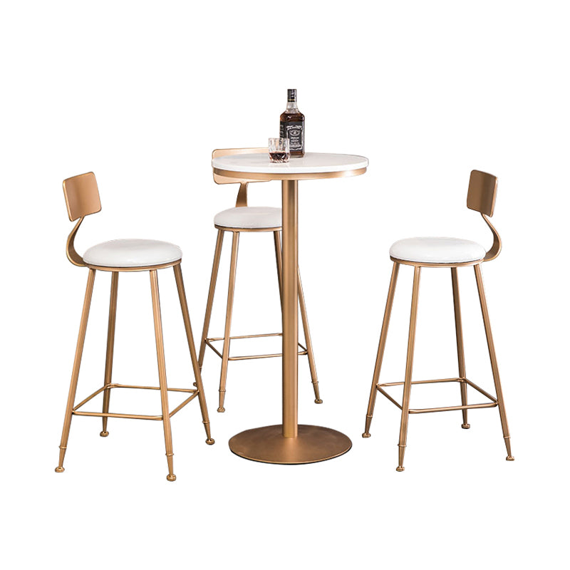 Glam White Faux Marble Bistro Table Indoor Gold Bar Table with Single Pedestal, Only Table Clearhalo 'Bar Furniture' 'Bar Tables' 'bar_tables' 'furn' 'furn_bar_tables' 'Furniture' 'furniture_bar_tables' 'Kitchen & Dining Furniture' 4401497