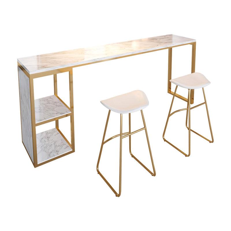 Glam Rectangle Faux Marble Bar Table Double Pedestal Bar Table with 2-Shelf, Only Table Clearhalo 'Bar Furniture' 'Bar Tables' 'bar_tables' 'furn' 'furn_bar_tables' 'Furniture' 'furniture_bar_tables' 'Kitchen & Dining Furniture' 4401512