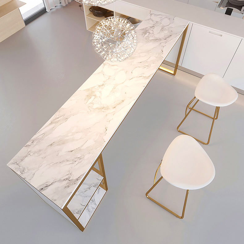 Glam Rectangle Faux Marble Bar Table Double Pedestal Bar Table with 2-Shelf, Only Table Clearhalo 'Bar Furniture' 'Bar Tables' 'bar_tables' 'furn' 'furn_bar_tables' 'Furniture' 'furniture_bar_tables' 'Kitchen & Dining Furniture' 4401518